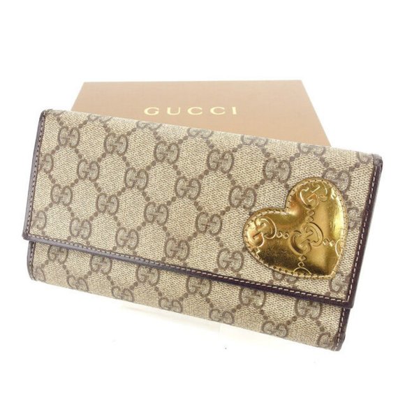 Gucci Wallet Purse Long Wallet GG Puls Brown Gold Woman Authentic Used Y4429 - Picture 1 of 6